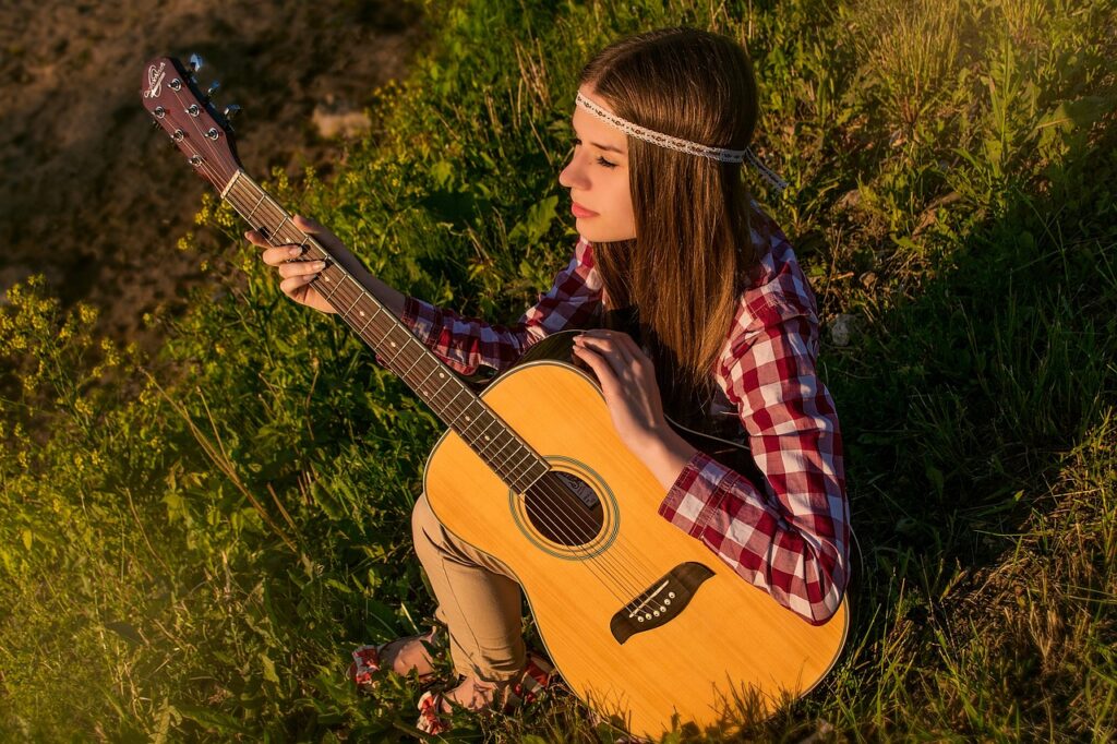 girl, guitar, music